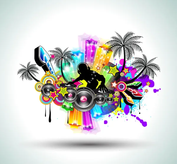 Tropical Music Party Disco Flyer — Stock Vector