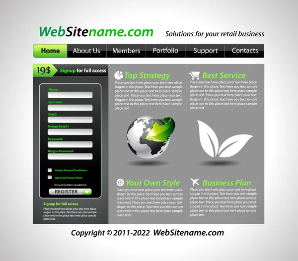 Modèle de site Web écologique VERT — Image vectorielle