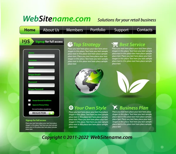 Skabelon til miljøstils hjemmeside – Stock-vektor