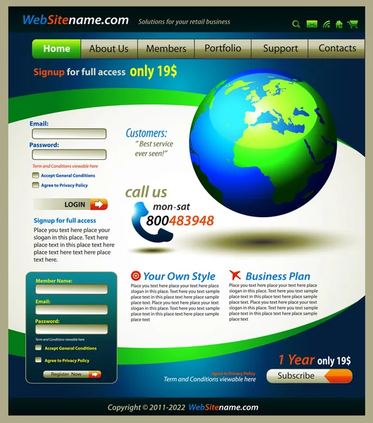 Üzleti megoldások honlap sablon pontos Globe illusztráció — Stock Vector