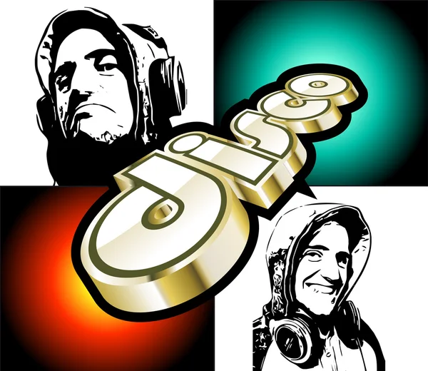 Flyer discothèque abstrait avec silhouettes DJs — Image vectorielle