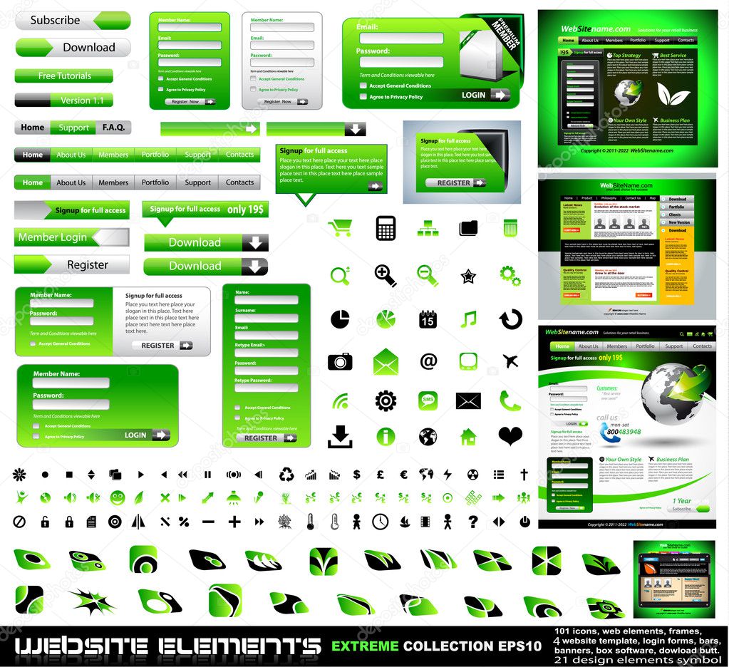 Green Web design elements extreme collection