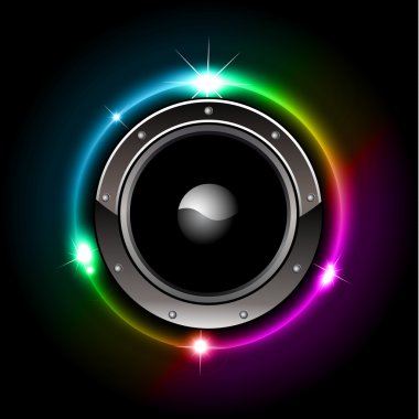 Futuristic Speaker with Glowing Lights Behind clipart