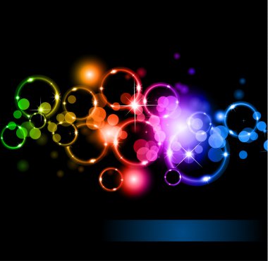 Glowing Circles of llight with Raibow Colours Background clipart