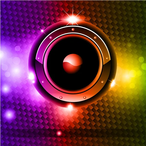 Música futurista Disco Fondo con luces de arco iris brillantes — Vector de stock