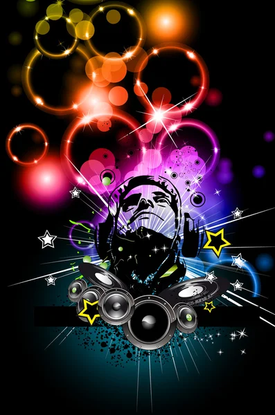 有吸引力的彩虹般的色彩 discoteque 音乐海报 — 图库矢量图片