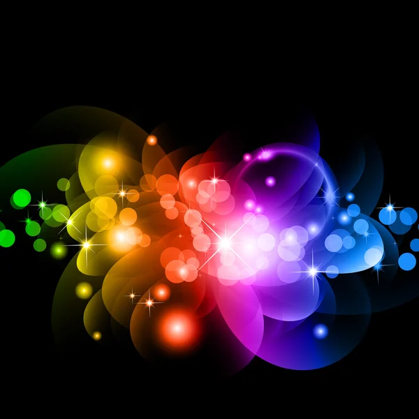 Glowing Circles of llight with Raibow Colours Background — Stock Vector