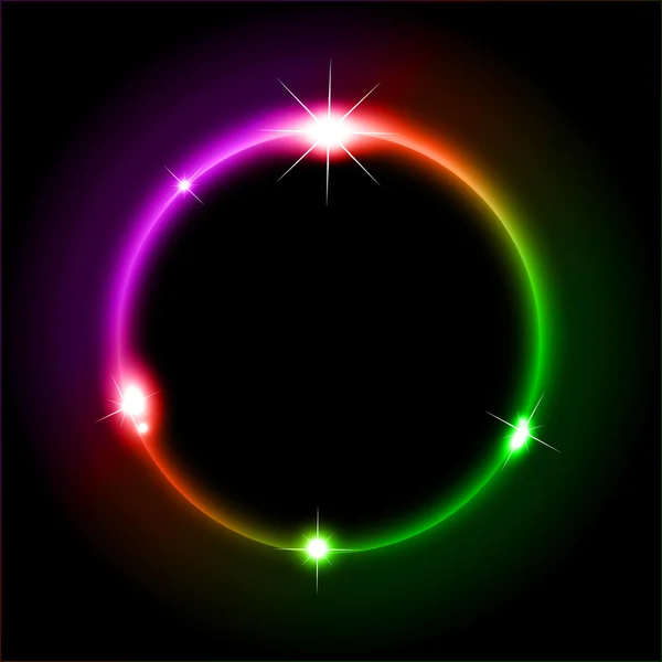Círculos resplandecientes de luz con fondo de colores Raibow — Vector de stock