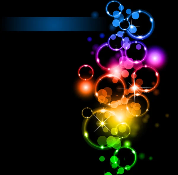 Leuchtende Lichtkreise mit Regenbogenfarben Hintergrund — Stockvektor