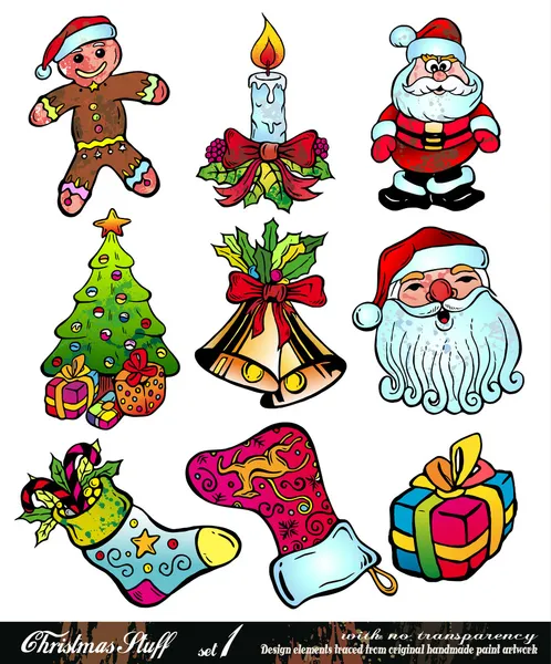 Cosas de Navidad con detalles coloridos - Set 1 — Vector de stock