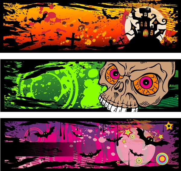 Banners de estilo grunge de Halloween con elementos de terror — Vector de stock