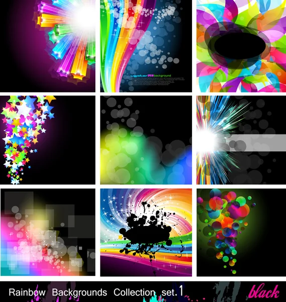 Rainbow bakgrunder kollektion - Ställ 1 svart version — Stock vektor