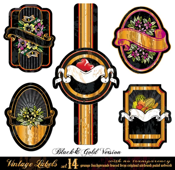 Etiquetas Vintage Negro & Versión de oro - Set 14 — Archivo Imágenes Vectoriales