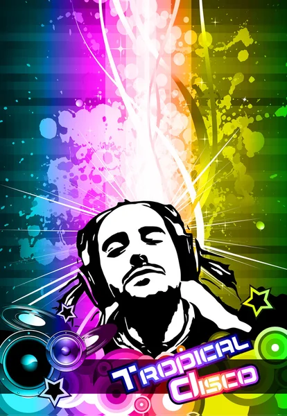 Light Explosion Disco Flyer con forma de DJ — Vector de stock
