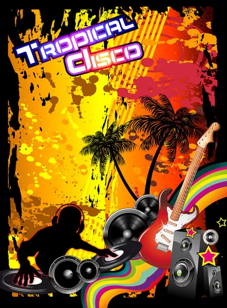 Disco folder voor tropische muziek evenement — Stockvector