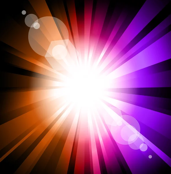 Explosão de raios de luzes coloridos com efeito de brilho da lente —  Vetores de Stock