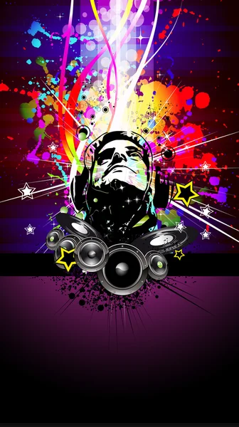 Flyer DJ Disco coloré avec couleurs arc-en-ciel — Image vectorielle