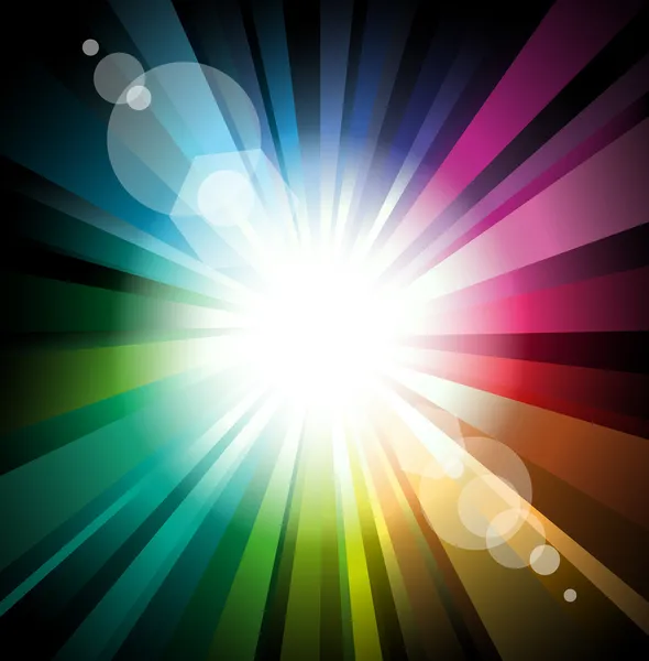 Colorful Ray of Lights explosion with lens glare effect — Stock Vector