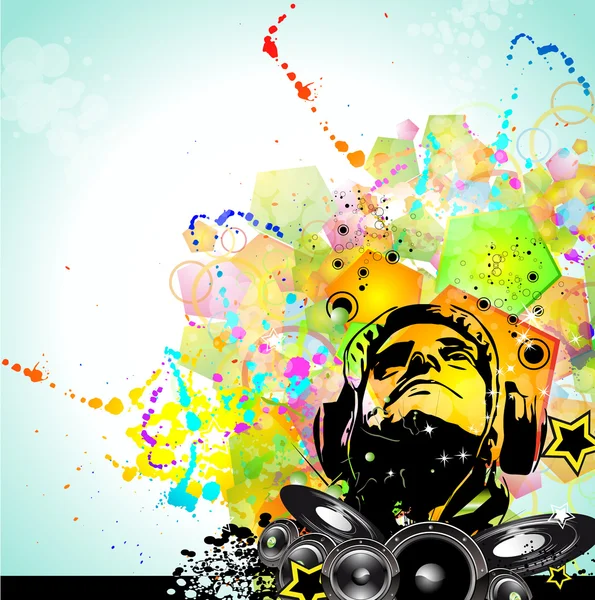 Bunter DJ Disco Flyer mit Regenbogenfarben — Stockvektor