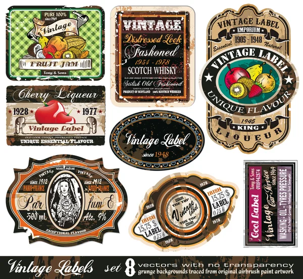 Vintage Etichette Collezione Set 8 — Vettoriale Stock