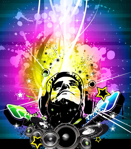 Gökkuşağı renkleri ile renkli dj disco el ilanı — Stok Vektör