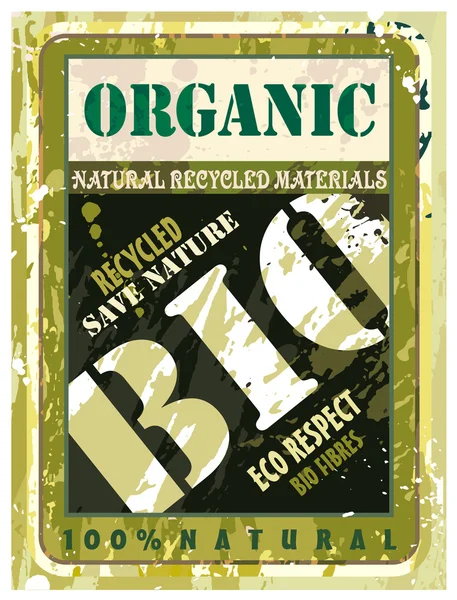Etiqueta biológica orgânica angustiada com motivo ecológico verde — Vetor de Stock