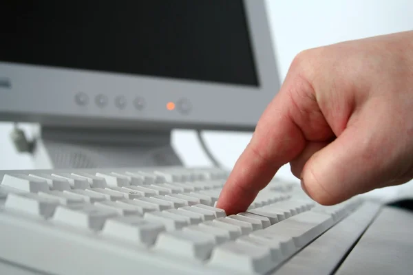 Start: Finger on the button — Stock Photo, Image