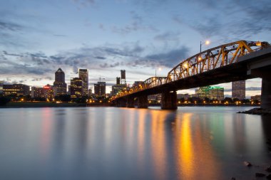 Portland Skyline and Hawthorne Bridge at Sunset clipart