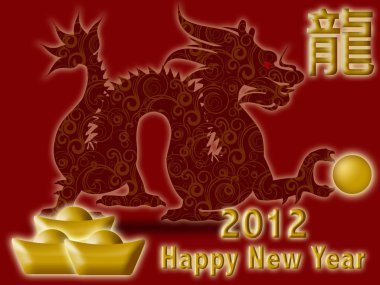 Happy Chinese New Year 2012 with Dragon and Symbol Red clipart