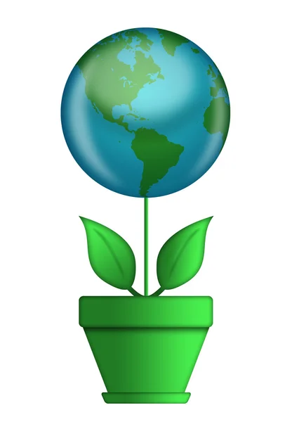 Groene bloempot met globe gaan — Stockfoto