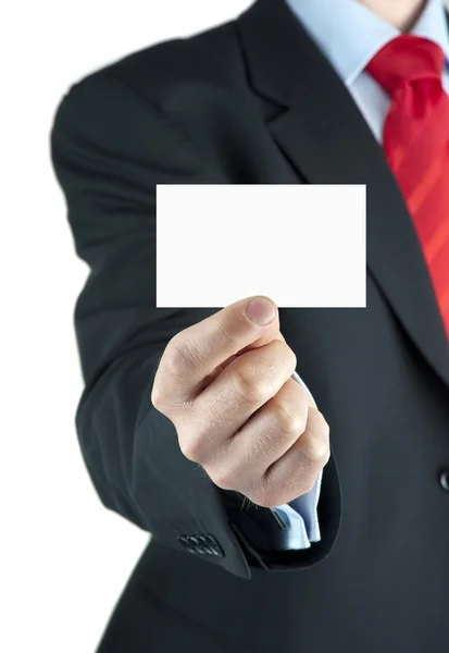 Κενό επαγγελματική κάρτα στο χέρι ενός επιχειρηματία — Φωτογραφία Αρχείου