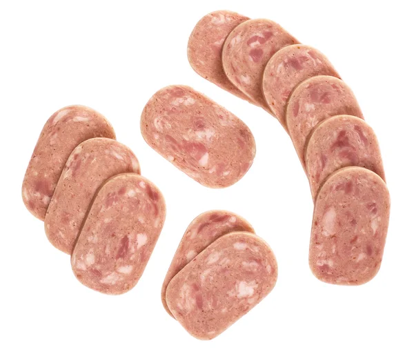 Sliced sausage on a white background isolated — Stock Photo, Image