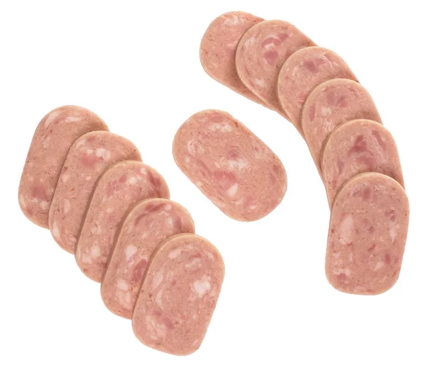 Sliced sausage on a white background isolated — Stock Photo, Image
