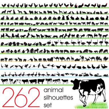 Animals silhouettes set of 262 clipart