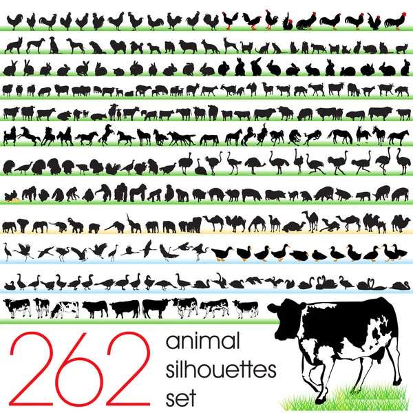 Animals silhouettes set of 262 — Stock Vector