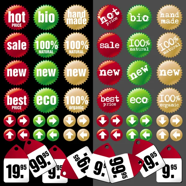Sale, bio, organic and prices buttons — Stock Vector
