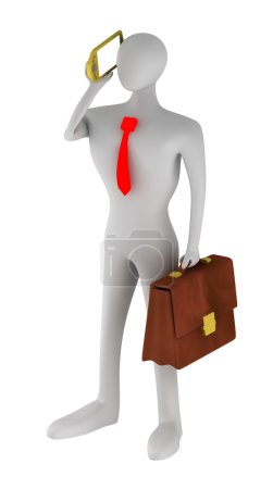 Homme d'affaires 3D parlant au téléphone 