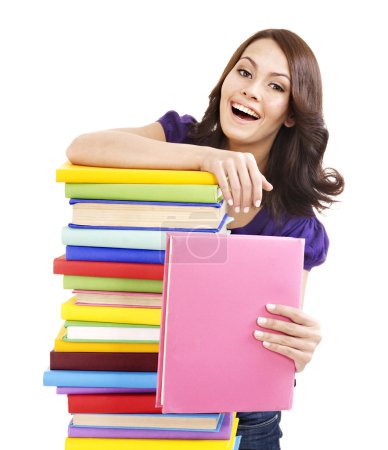 Fille avec pile livre de couleurs  .