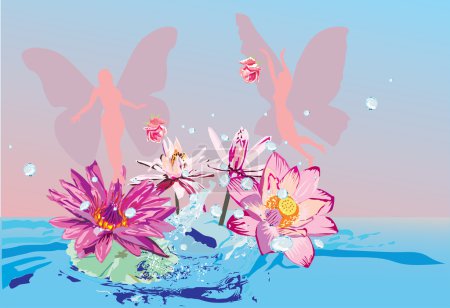 fleurs de lotus dans l'eau et la fée 