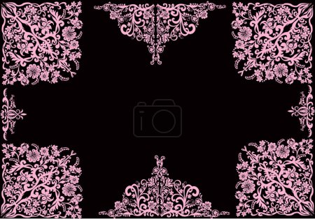 motif avec des éléments floraux roses sur noir 