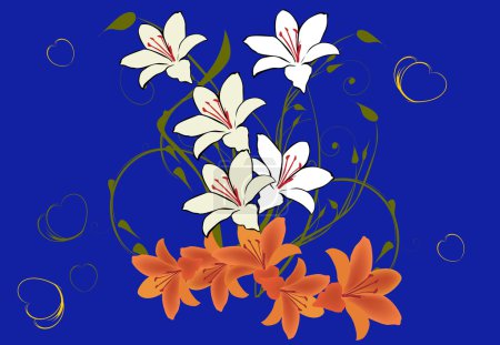 fleurs de lys blanc et orange sur bleu 
