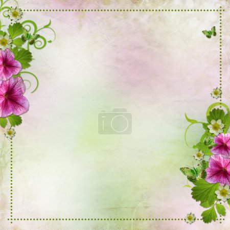 Contexte de la carte de félicitations en rose et vert 