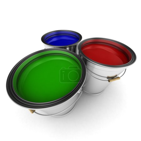 seaux de peinture colorés 