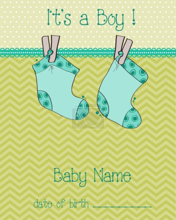 Carte d'arrivée bébé garçon avec chaussettes 