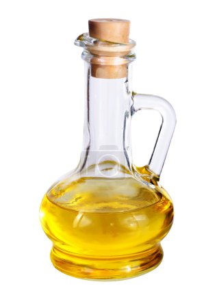 Petite carafe à l'huile d'olive isolée sur fond blanc 