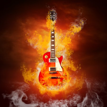 Guita rocheuse dans les flammes du feu 