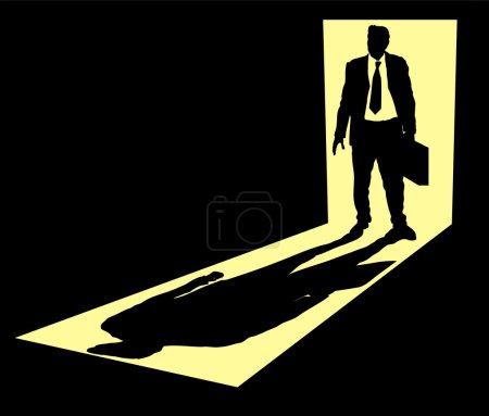 Illustration d'un homme d'affaires avec une mallette debout à la porte 